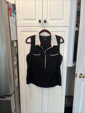 WHBM Black Large Sleeveless Top with White Trim